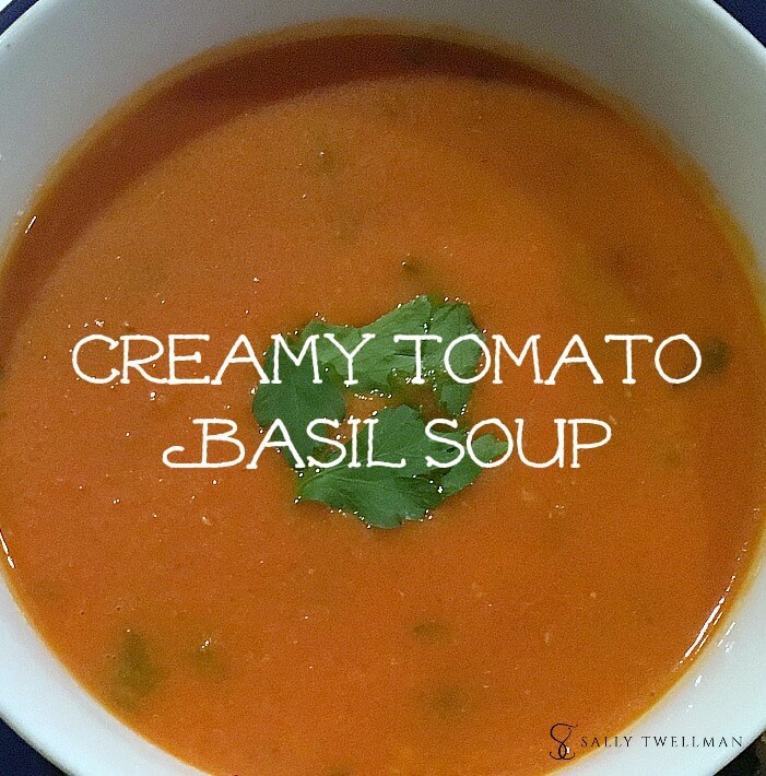 Creamy Tomato Basil soup with words