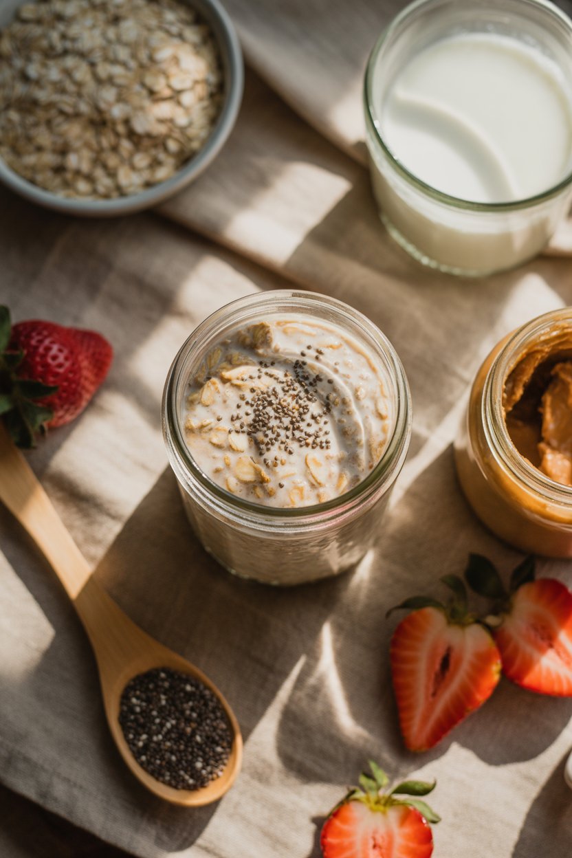 top-down-flat-lay-of-overnight-oats-in-a_t-kTOOkORy64-Qufzmn98Q_Qn5J46f_Sj20xJOZsnfc3A_sd